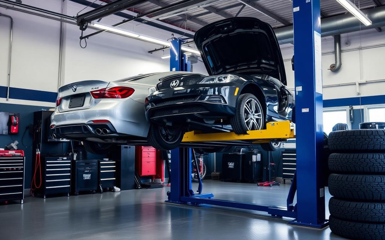 Technician working on a vehicle in the Winn Auto service bay